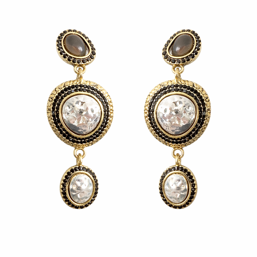 HYL Statement Ohrringe Gold Schwarz mit Kristall