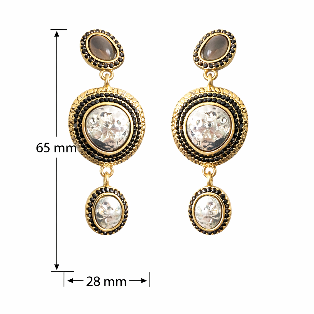 HYL Statement Ohrringe Gold Schwarz mit Kristall