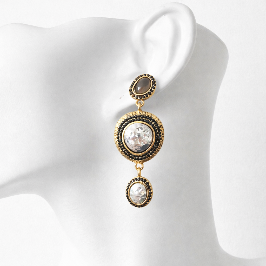 HYL Statement Ohrringe Gold Schwarz mit Kristall