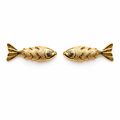 Goldene Fisch Ohrstecker im Paar, glänzendes Gelbgold Design mit strukturierten Schuppen und Strass-Augen