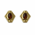 Goldene geometrische Ohrstecker mit braunem Stein, Größe 40 mm Höhe und 35 mm Breite, Statement Ohrstecker aus nickelfreier Legierung.