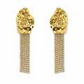Goldene Statement Ohrstecker mit langen Strass-Fransen, Größe 100 mm Höhe und 28 mm Breite, elegante Hängeohrringe aus nickelfreier Legierung.