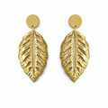 Goldene Statement Ohrhänger im Blattdesign, Größe 65 mm Höhe und 32 mm Breite, leichte Modeschmuck Ohrringe aus nickelfreier Legierung.