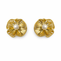 Goldene Statement Ohrstecker im Blumen-Design mit Perle, Größe 32 mm Höhe und 32 mm Breite, Modeschmuck aus nickelfreier Legierung